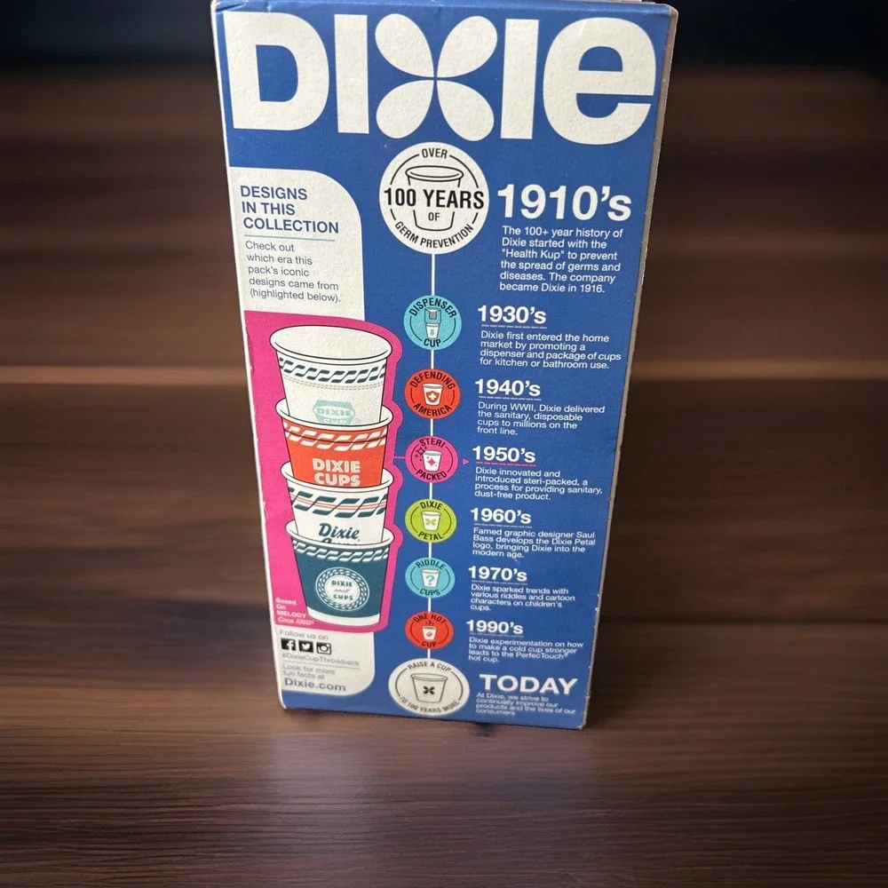 Dixie Multi Purpose Cups 3 oz Throwback Pack‎ Vintage Designs Sealed 2019